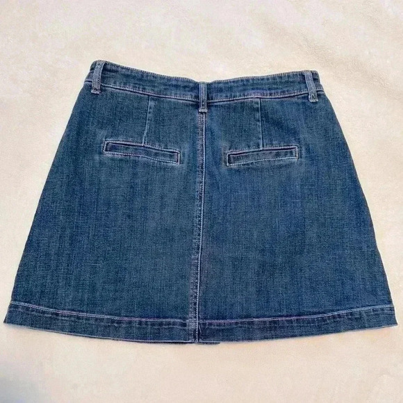 BP Buttoned Medium Wash Blue Denim Mini Skirt A-Line Stretch Front Snap Size M - Picture 3 of 9